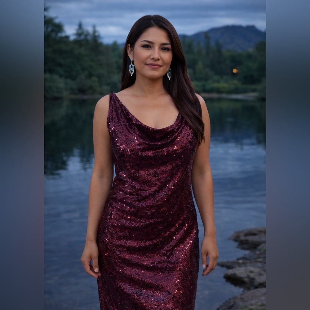 Boohoo Berry/Wine Sequin Cowl Neck Midi Dress NWT